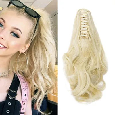 Obrázek produktu pro Clip-in prodlužovací cop, 30 cm, vlnitý, kudrnatý, syntetické vlasy, odolné vůči teplu, světle blond, 110 g