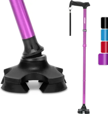 Image de Béquille pliable, réglable, autoportante, de couleur violette, pour personnes âgées