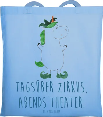 Produktbild von Mr. & Mrs. Panda Shopping Tasche Einhorn Joker - Sky Blue - Geschenk, Mittelalter, canvas, Schultasche, Gaukler, Stoffbeutel, Unicorn, Einhörner, Baumwollbeutel, Hofnarr