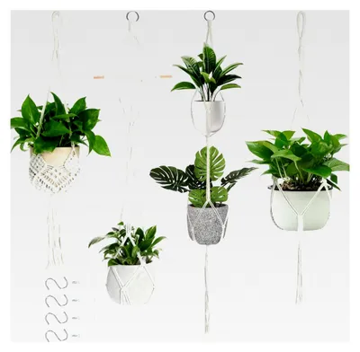 Produktbild von 4er Set Makramee Blumenampel – Handgeknüpfte Pflanzenhänger aus Baumwolle für Innen- und Außenbereich, Wohnzimmer, Terrasse und Balkon
