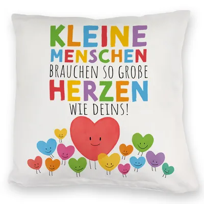 Produktbild von Herzen Kuschelkissen mit Spruch Große Herzen für kleine Menschen