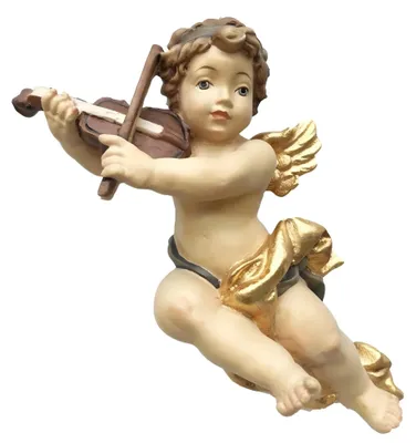 Image de Ange en bois peint à la main, avec une violon, 10 cm