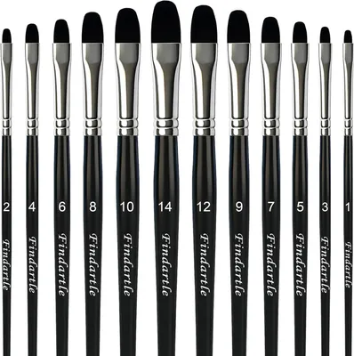Produktbild von Filbert Pinselset 12 Stück, Größen 1 bis 14, schwarz, für Aquarell Acryl Öl