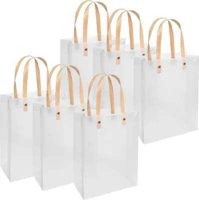 Produktbild von 6 Stücke Geschenktaschen Transparent Bodenbeutel mit Henkel Wiederverwendbar Tragetaschen Verpackungsbeutel für Einkaufen Geschenke Lebensmittel Geburtstag Hochzeit Ostern Party