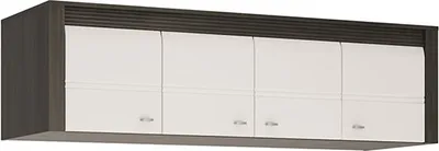 Image de Meuble haut, armoire suspendue en pin noir / blanc brillant, 4 portes, 168 cm
