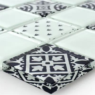 Produktbild von Mosaikfliesen Glas Barock Ornament Weiss