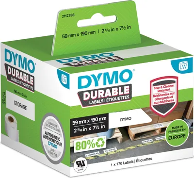 Produktbild von DYMO Original LabelWriter Hochleistungs-Etiketten | 59 mm x 190 mm | weißes Kunststoff-Etikett | Rolle mit 170 Etiketten | für LabelWriter-Beschriftungsgerät
