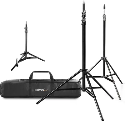 Produktbild von Walimex pro Lampenstativ Set mit Tasche, 3 verschiedene Lichtstative plus Transporttasche bis max. 256 cm Höhe, Blitzstativ belastbar max. 6 kg für Studio und Outdoor