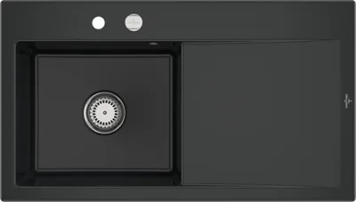 Produktbild von Villeroy & Boch 335202R7 Subway Style 50 Keramikspüle Einbauspüle Unterschrankbreite ab 50 cm Pure Black Keramik mit Excenterbetätigung - inkl.