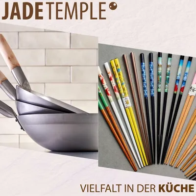 Produktbild von JADE TEMPLE Wok Kohlenstoffstahl mit 35 cm Durchmesser, mit rundem Holzgriff, Gra
