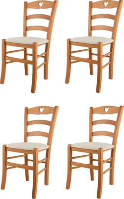 Produktbild von t m c s Tommychairs - 4er Set Stühle CUORE für Küche und Esszimmer, Robuste Struktur aus lackiertem Buchenholz im Farbton Honig und gepolsterte Sitzfläche mit Stoff in der Farbe Elfenbein bezogen