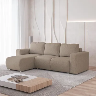 Produktbild von Masseno Ecksofa RINOVA mit Schlaffunktion L-Form, Sofa mit Bettkasten, Wohnzimmersofa, Couch, Soffa, Bettsofa, Couchgarnitur- Beige, NEVE 04