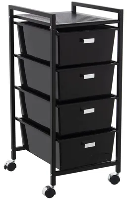 Badwagen mit 4 Schubladen, Metall/PP, schwarz, 80x32,5x39 cm