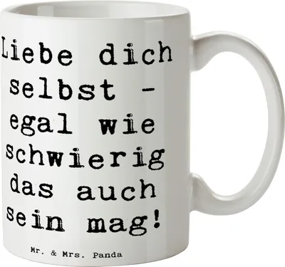 Produktbild von Mr. & Mrs. Panda Kaffeebecher Spruch Selbstakzeptanz Liebe - Weiß - Geschenk, Motivation, Tasse, Trinkbecher, Wohlbefinden, Becher, Wertschätzung, Zitat, Selbstliebe