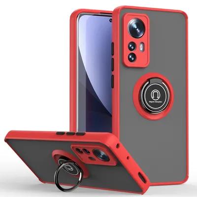 Immagine prodotto di Custodia per Xiaomi 12 Pro opaca traslucida in TPU con supporto ad anello e supporto Rosso