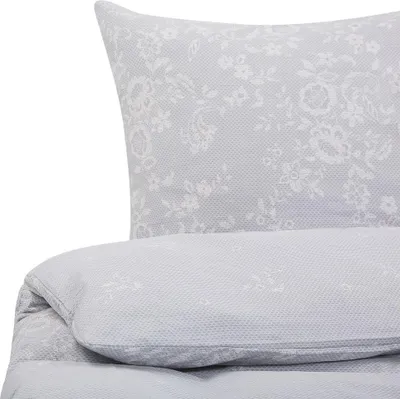 Zdjęcie produktu dla BELIANI Komplet pościeli szaro-biały bawełna 200 x 220 cm kwiatowy wzór poszewki na kołdrę i poduszkę klasyczny elegancki sypialnia