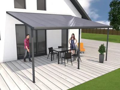 Produktbild von Terrassenüberdachung gutta Bausatz Doppelstegplatten transparent 546 x 406 cm anthrazit