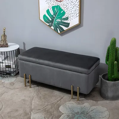 Produktbild von Sitzbank mit Stauraum, Truhenbank und Bettbank, 100x40x42cm, dunkelgrau | Polsterbank in Samtoptik mit Metallbeinen für Wohnzimmer, Schlafzimmer und Flur