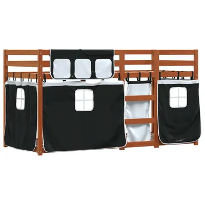 Produktbild von Maison Exclusive - Etagenbett mit Vorhängen Weiß Schwarz 90x200 cm Kiefernholz