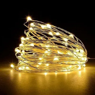 Immagine prodotto di Cavo LED da 50 m alimentato a batterie, filo di rame, illuminazione per interni ed esterni (bianco caldo)