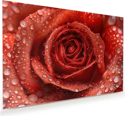 Produktbild von Glasbild 120x80cm in XXL für Wohnzimmer, Schlafzimmer Motiv Wassertropfen Rose