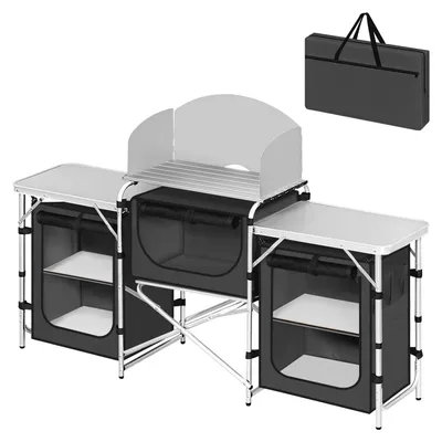 Image de Armoire de camping - Cuisine de camping - Armoire de camping pliable - Armoire pour camping - avec plan de travail - Cuisine de voyage en aluminium