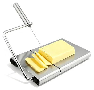 Produktbild von Käsehobel mit Schneiddraht - Multifunktionales Schneidebrett aus Edelstahl - Für Käse und Butter - Inklusive 6 Ersatzdrähten