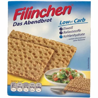 Produktbild von Filinchen das Abendbrot Low Carb Knusperbrot 6er Pack (6x100g Packung) + usy Block