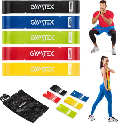 Obrázok produktu pre Gymtek® Theraband Set - 5 kusov, 0,5-30 kg - fitness gumy, posilňovacie gumy, gymnastické gumy - joga, pilates, silový tréning, fitness