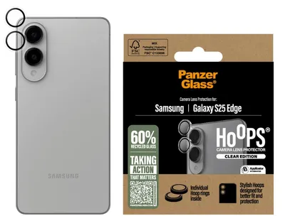 Obrázek produktu pro PanzerGlass ® Hoops® Camera Lens Protector Transparent Samsung S25 Edge, Samsung, Samsung - Galaxy S25 Edge 5G, Aplikace nasucho, Odolné proti poškrábání, Odolný proti nárazům, Průhledná, 1 kusů