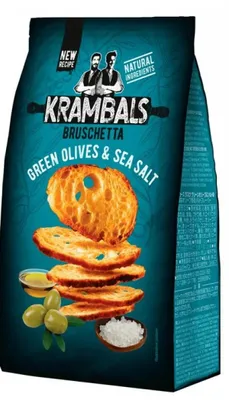 Produktbild von Krambals Bruschetta mit grünen Oliven & Meersalz, geröstete Brotstücke, 70 g
