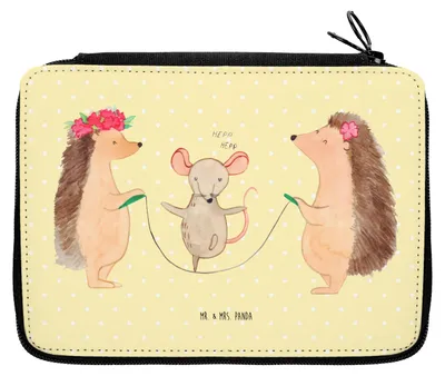 Produktbild von Mr. & Mrs. Panda Bleistiftetui Igel Seilhüpfen - Gelb Pastell - Geschenk, Kindergarten, Kinder, Federmäppchen, Federtasche, Maus, Seilspringen, Lustige Sprüche, Etui