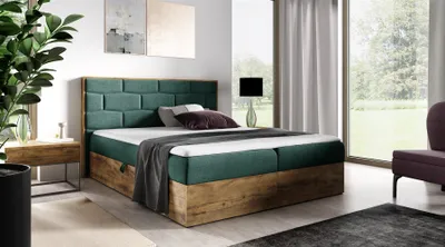 Produktbild von Boxspringbett Bett BEILA 200x200cm Lancelot Eiche Stoff Grün inkl. Bettkasten