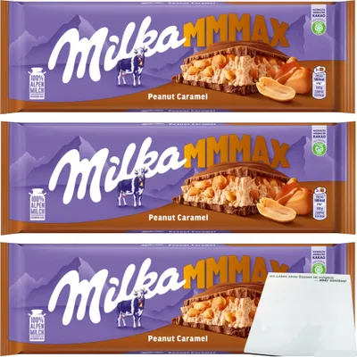 Produktbild von Milka Tafelschokolade Peanut-Caramel Großtafel 3er Pack (3x276g Tafel) + usy Block