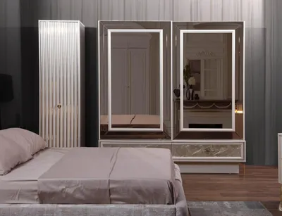 Produktbild von Modernes Komplettes Schlafzimmer Set Designer Bett 2x Nachttische 5tlg