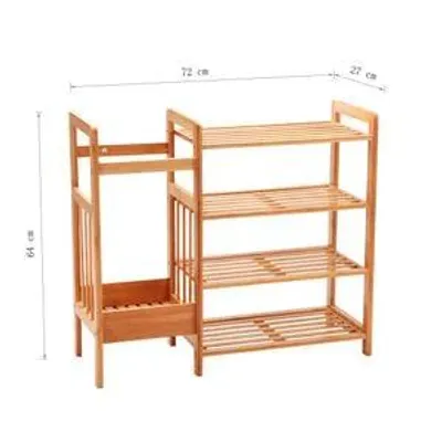 Produktbild von Schuhregal Schuhschrank Schuhablage Holz 4 Ablagen mit Schirmhalter multifunktional aus Bambus Natur
