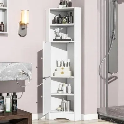 Obrázek produktu pro Gran Vida® - Rohová koupelnová skříňka - Voděodolná - Praktické úložné prostory - Snadno se čistí - Umělecký vzor