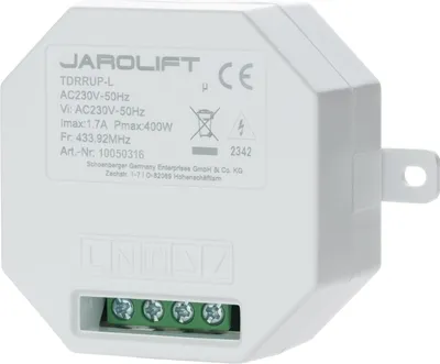 Produktbild von Jarolift Funkempfänger für Licht TDRRUP-L, 1-Kanal, Unterputz für Lichtsteuerung, 433,92 MHz Rolling Code, kompatibel mit TDR Hand‑ & Wandsendern