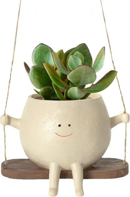 Produktbild von Hängender Blumentopf mit Schwinggesicht für drinnen und draußen - ideal für Sukkulenten, Blumen und Pflanzen im Garten und auf dem Balkon