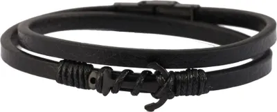 Produktbild von Akzent Wickelarmband aus Echtleder und Edelstahl in Schwarz mit IP Black-Beschichtung