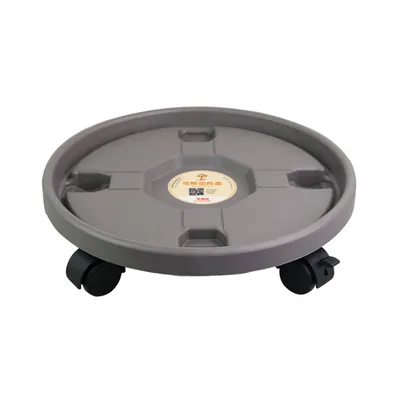 Imagen del producto de Macetas de plástico con base móvil y ruedas, ideales para transportar plantas. Incluyen un recipiente para agua y una estructura redonda con ruedas para facilitar el movimiento. Son universales y se adaptan a diferentes tipos de macetas