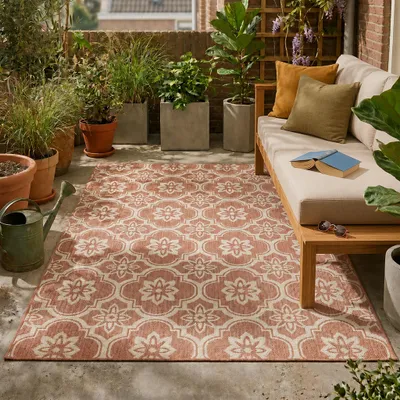 Produktbild von Volero - Outdoor Teppich - Rio Flower Rosa - 120x170cm - Balkon, Garten, Terrasse, Wintergarten - Boho