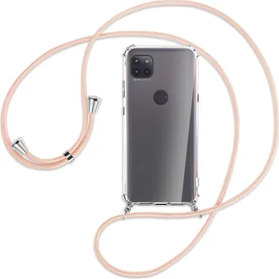 Produktbild von Handykette Backcover-Schutzhülle mit Band (Metall silberfarben) für Motorola Moto G 5G - rose peach