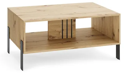 Produktbild von Couchtisch NORDIC 100 cm, Moderner Sofatisch mit Ablagefach, Design Wohnzimmertisch, Kaffeetisch mit Stauraum, Metallbeine Schwarz, Eiche Artisan