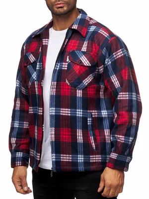 Produktbild von Herren Holzfäller Hemd Kariert Thermo Gefüttert Jacke Flanell Fleece Sweatshirt Winter Bordo/Blau M