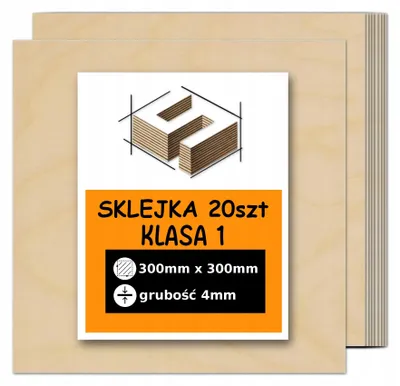 Zdjęcie produktu dla Sklejka brzozowa, formatki kwadratowe do cięcia laserem i grawerowania – CNC, modelarstwo, pirografia, decoupage, malowanie, dekoracje i rękodzieło DIY – klasa 1 – 30 × 30 cm (300 × 300 mm) – 4 mm – 20 szt.