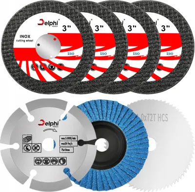 Produktbild von DELPHI 7-elementowy zestaw tarcz szlifierskich ∅ 75 mm x 10 mm - Tarcze tnące ząbkowane - Tarcze polerskie - Do cięcia metalu, drewna, betonu