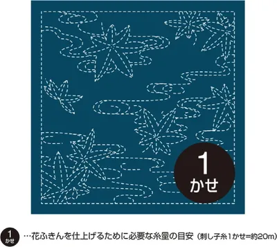 Produktbild von Olympus-er Sashiko-Stoff (nur Stoff) mit dem Motiv "Hana Fukin (Marineblau), Herbstblätter am Fluss", 33x33 cm, Original aus Japan