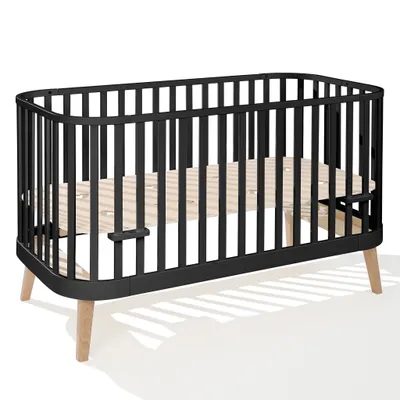 Obrázek produktu pro Dětská postýlka ATB MEBLE 140x70 cm - 2v1 postýlka rozkládací - PRINCIPAL přistýlka pro miminko - postel pro rostoucí dítě - postel pro mladé - černá