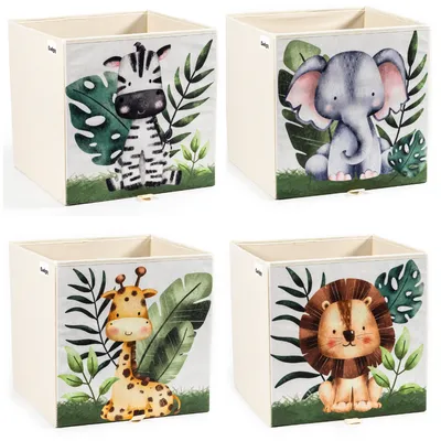 Produktbild von Gadgy Aufbewahrungsbox Kinder - Aufbewahrungsbox Kinderzimmer 4er Set - Kompatibel mit Kallax Boxen Kinder - Aufbewahrungsboxen Kinder faltbar 33x33x33 cm - Boxen Kinderzimmer Aufbewahrung Tiermotiv